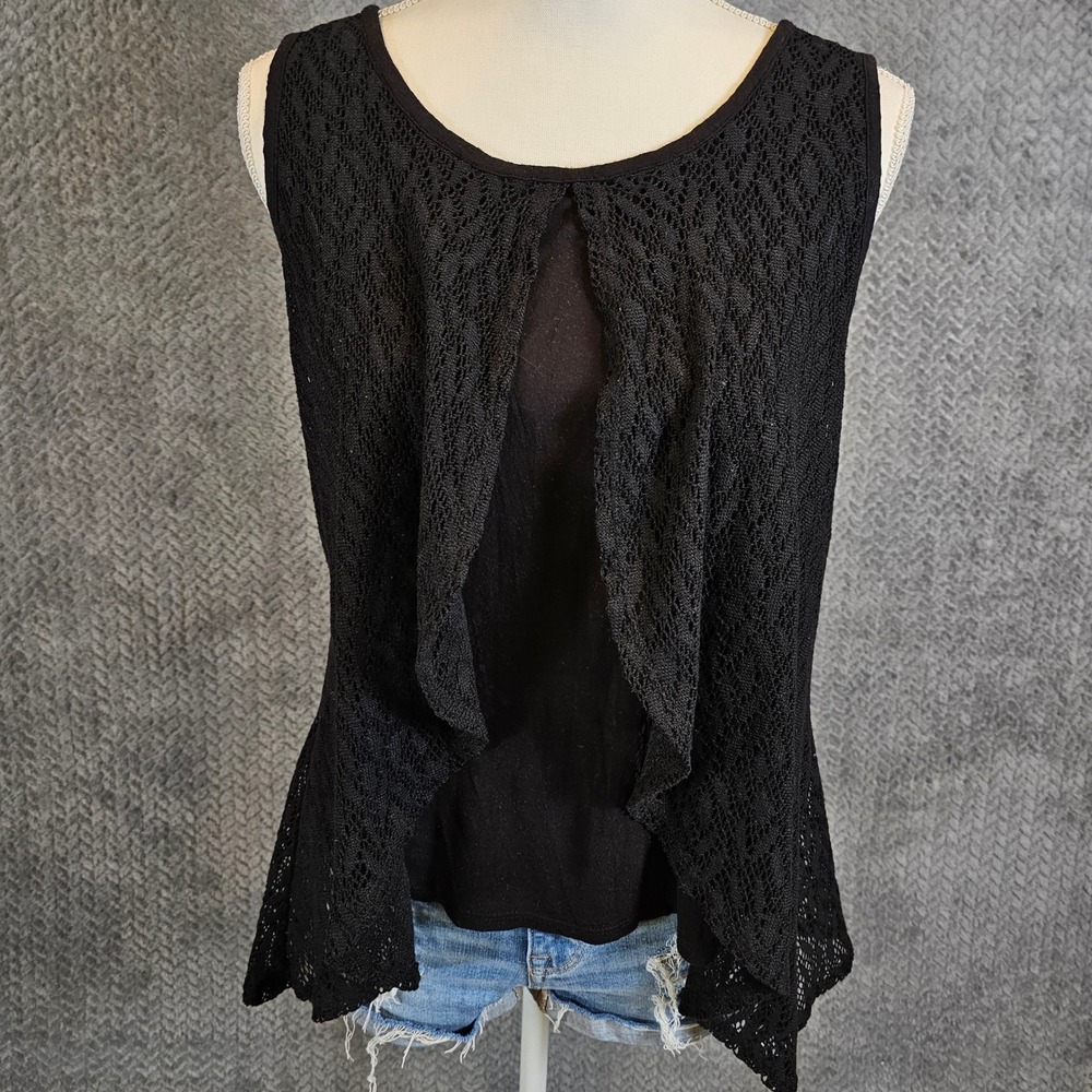 Flowy Boho Womens XL Black Layered Lace Overlay Sleeveless Tank‎ Top 1058H87